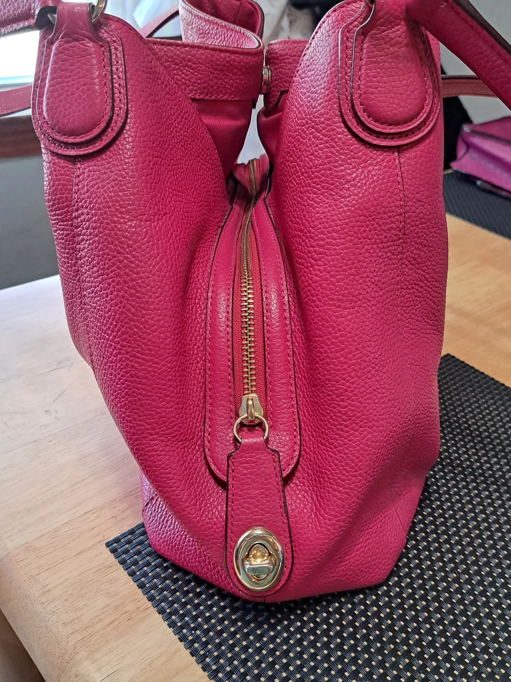 Coach Pebbled Leather Shoulder Bag in Fuchsia Pink
